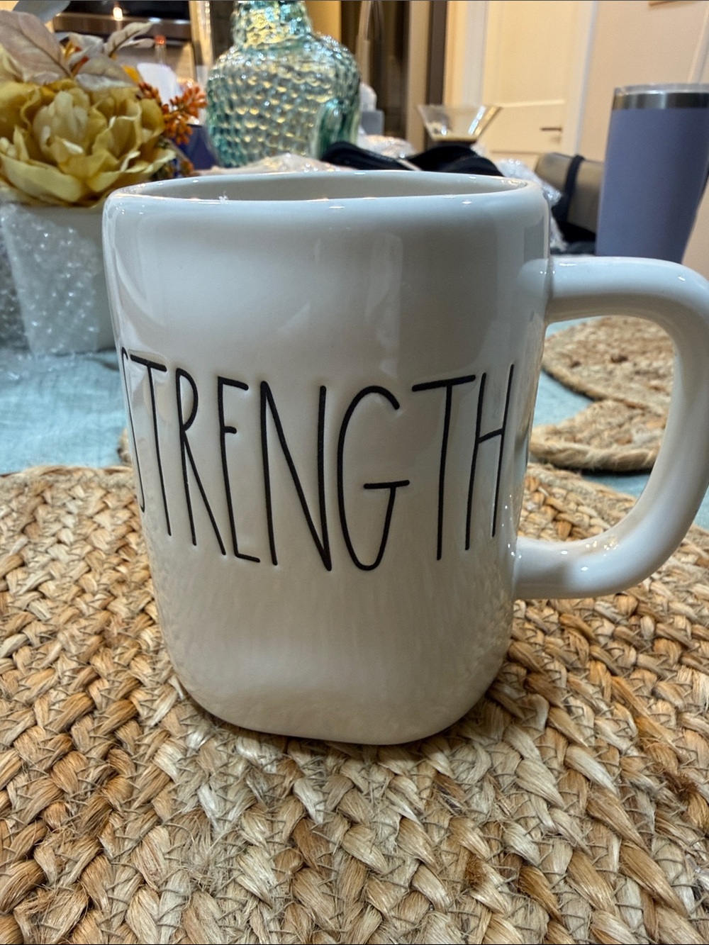 Rae Dunn White Ceramic Mug with "STRENGTH" Lettering